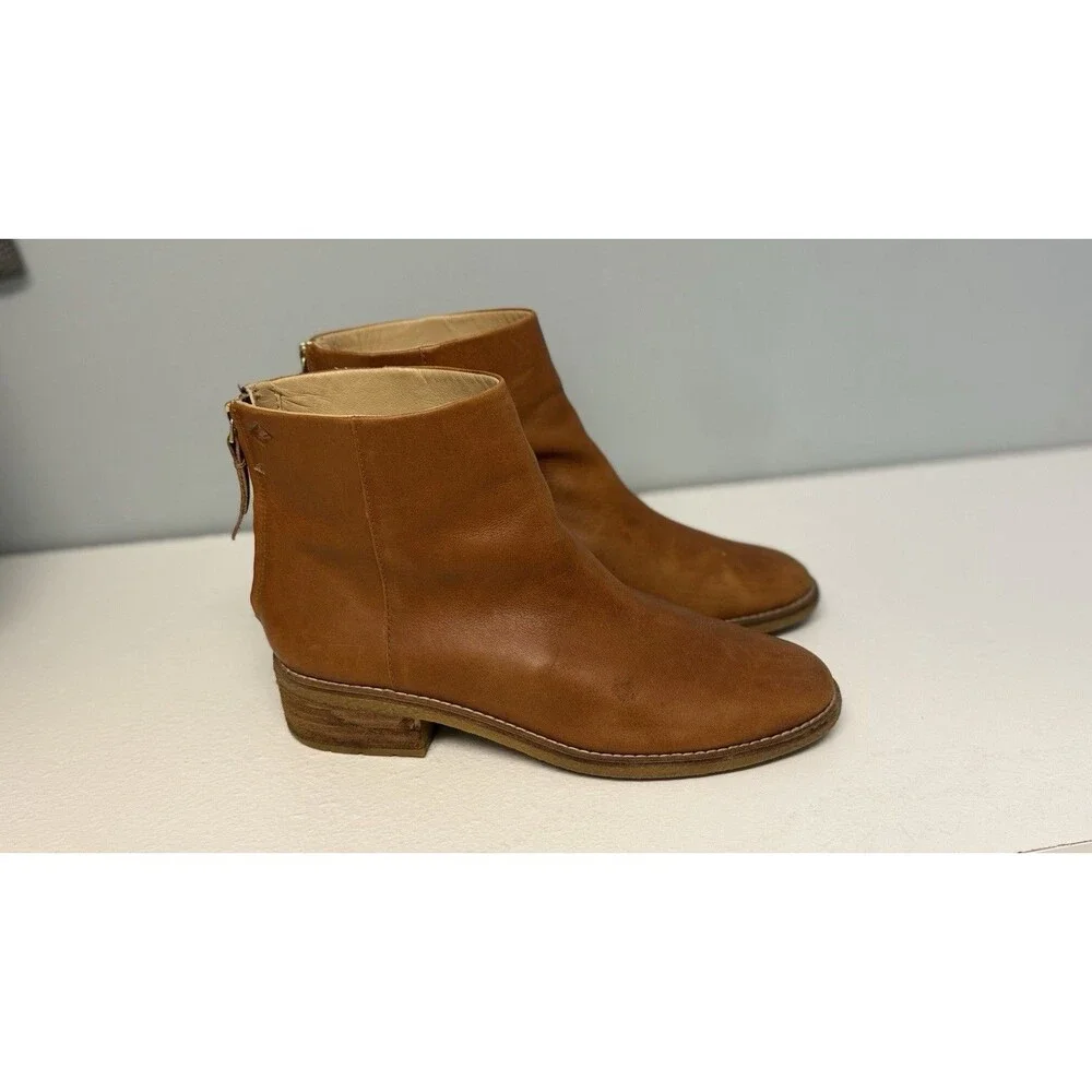 Sperry Women's Tan Leather Ankle Boots Size 9 STS82011 Back Zip Low Block Heel